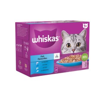 Whiskas 1+ Fish Favourites Adult Wet Cat Food Pouches in Jelly 12 x 85g