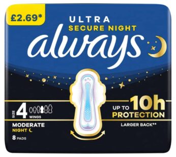 Always Ultra Sanitary Towels Moderate Night (Size 4) Wings 8 Pads